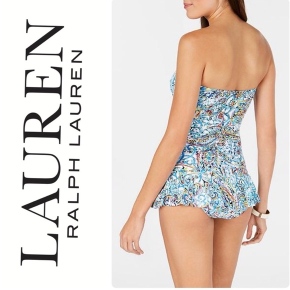 NWT LAUREN BY RALPH LAUREN BLUE MULTI ONE PIECE SWIM SKIRT/DRESS SIZE 6 - Picture 2 of 14